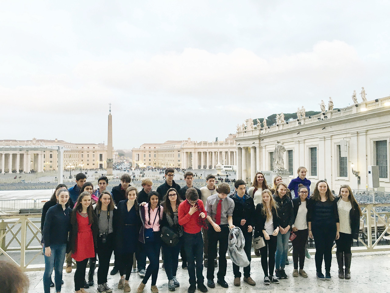 Twenty-eight students from The Prout School Choir take in the history at St. Peter’s Square, the large plaza located directly in front of St. Peter’s Basilica in the Vatican City. Students in the choir are currently spending their February vacation in Italy, where they are participating in a musical pilgrimage to celebrate the Jubilee Year of Mercy.