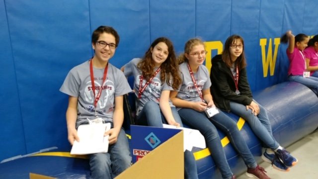 St. Luke’s School Robotics Team gathers before competing at the state finals. From left to right Tyler Rose, Maeve Riccio, Rose Zangari, Mia Biagetti.