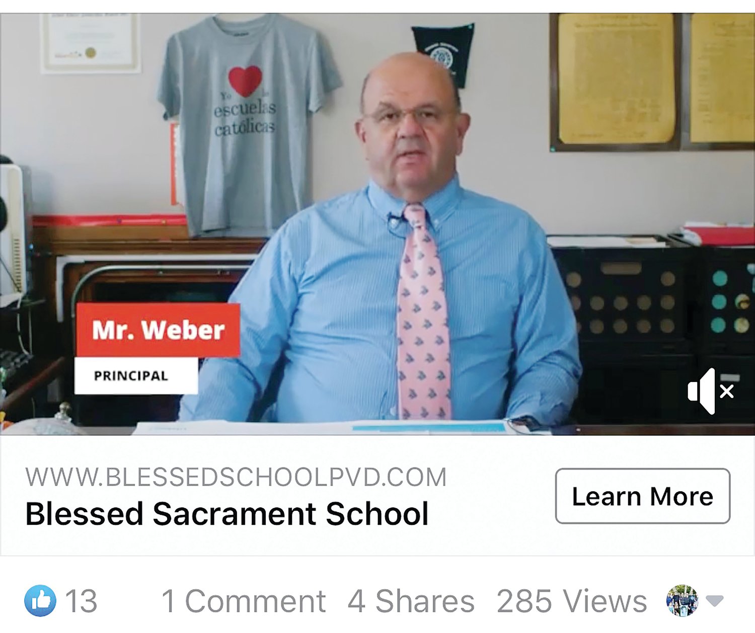 Escuela de Blessed Sacrament: El Director de la Escuela del Santísimo Sacramento, Mr. Christopher Weber realiza un mensaje durante el video informativo para los padres sobre los procedimientos de regreso a la escuela.