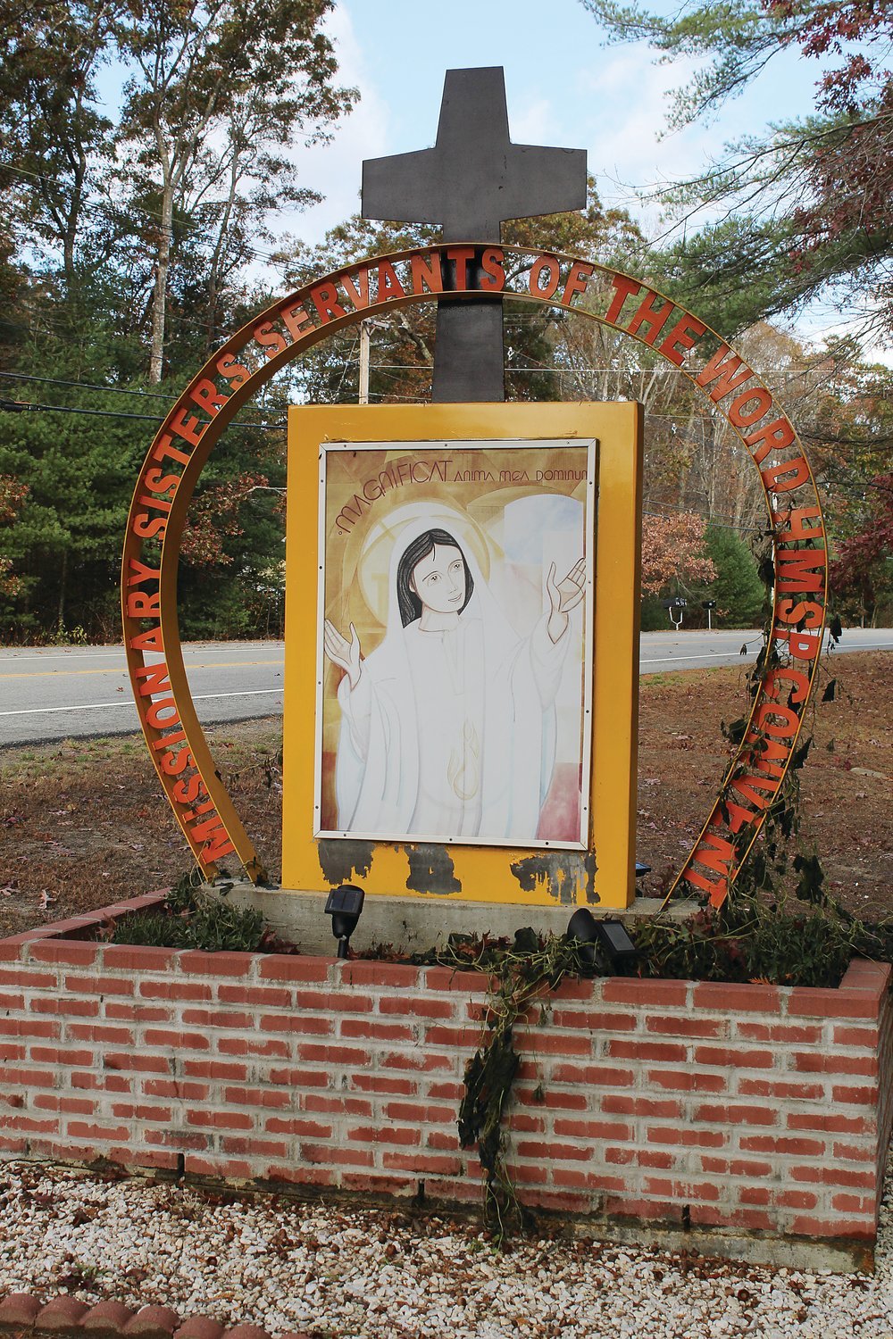 WELCOMING SIGN: The entrance to the Missionary Sisters’ noviate in West Greenwich.