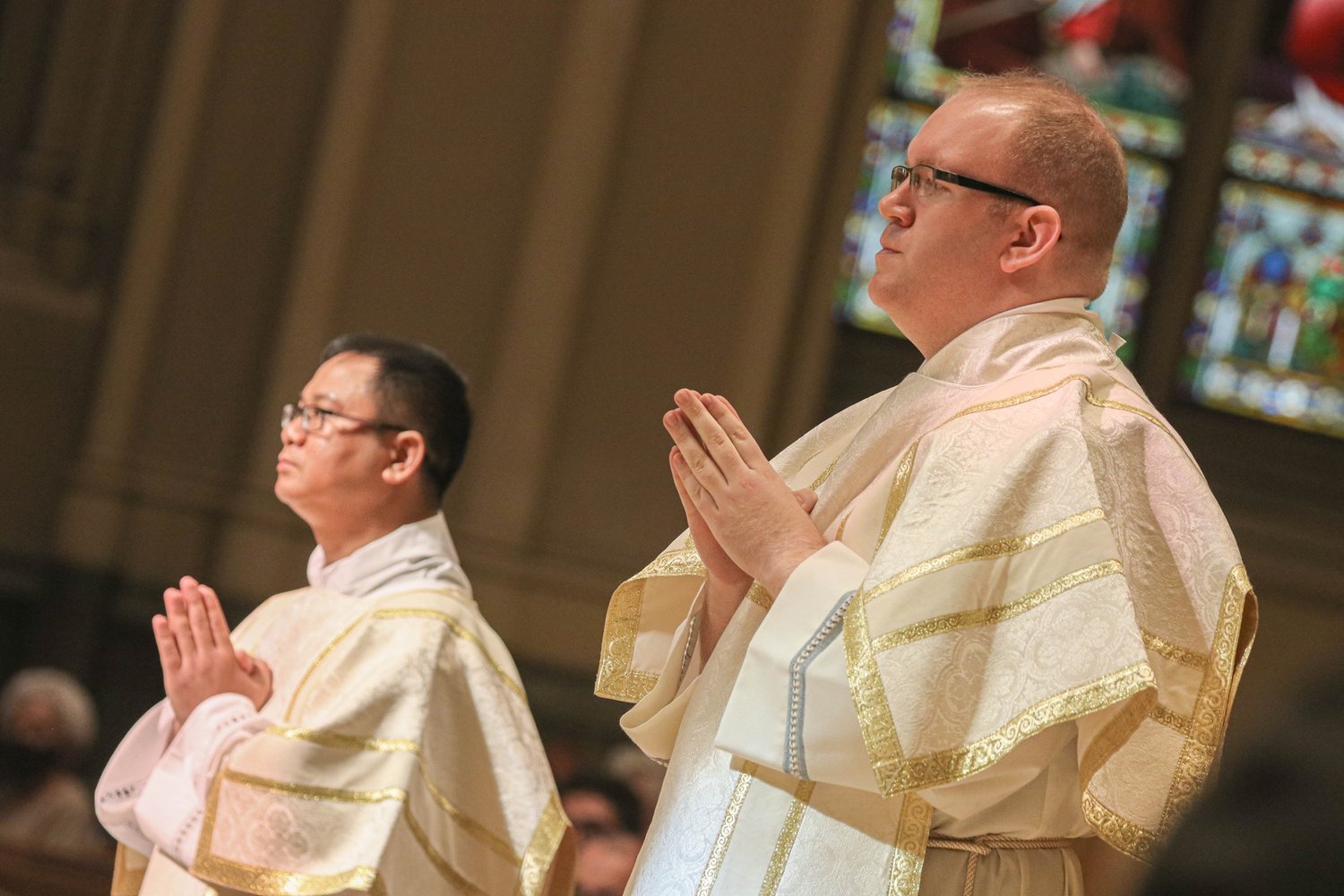 From left to right, Rev. Mr. Doan V. Nguyen and Rev. Mr. Daniel M. Mahoney during their ordination to the Sacred Order of the Diaconate in 2020. They will both be ordained to the priesthood on June 5, 2021. Look for full coverage of the ordination in the June 10 edition of Rhode Island Catholic.
