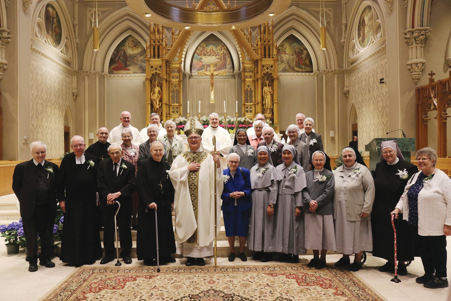 The diocese congratulated the Religious Jubilarians celebrating anniversaries of 80, 75, 70, 65, 60, 55, 50, 45, 40, 35, 30 and 25 years of religious life during Mass on Saturday, April 23, in the Cathedral of Saints Peter and Paul, with Bishop Thomas J. Tobin, serving as celebrant and Father James Sullivan, O.P., serving as homilist.