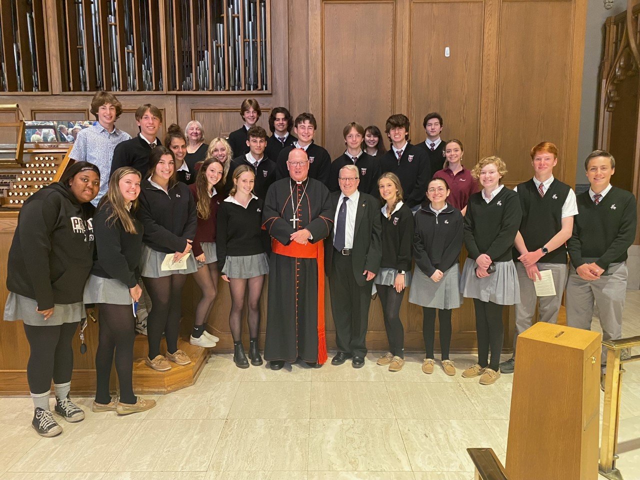 Students from The Prout School made the trip to Providence to join Cathedral Organist Philip Faraone in song and to listen to Cardinal Dolan’s important message at the 150-anniversary celebration event.