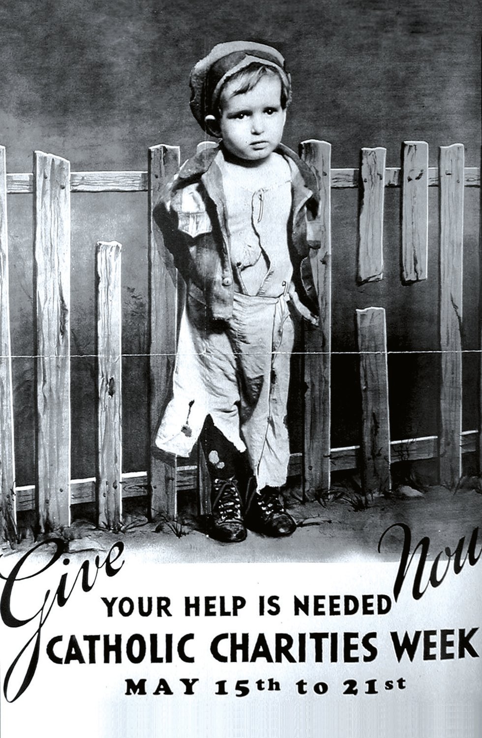 In September 1910, nearly 400 people involved in Catholic charitable work—clergy, lay and re­ligious men and women, social workers, and academics—gathered at The Catholic University of America in Washington, DC, for the historic founding of the National Conference of Catholic Charities (NCCC). Above, a poster appeals for funds during the Great Depression.