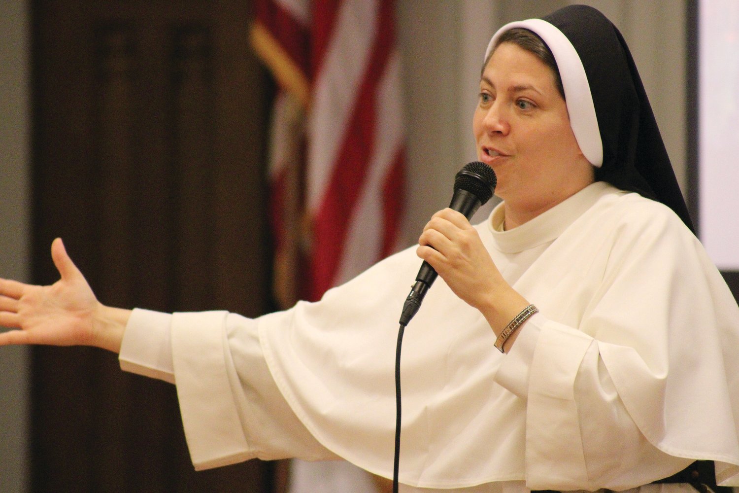 The Office of Faith Formation’s 2022 Women’s Conference featured presentations by Pat Gohn, a national Catholic speaker, author, podcaster, and editor of “Living Faith Daily Catholic Devotions;” as well as Sister Josemaría Pence, O.P., pictured, Dominican Sister of St. Cecilia of Nashville, Tennessee, and principal of St. Pius V School, Providence.