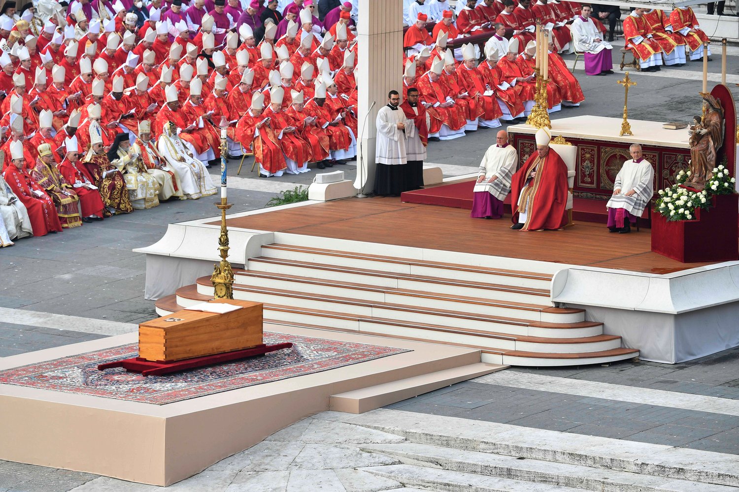 Pope Francis presides over the funeral Mass of Pope Benedict XVI in St. Peter's Square at the Vatican Jan. 5, 2023. (CNS photo/Vatican Media)