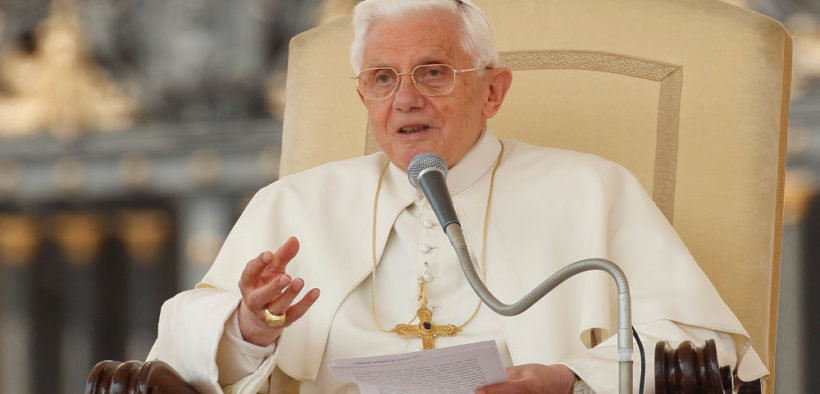 Pope Benedict XVI delivers his talk during his general audience in St. Peter's Square at the Vatican April 20, 2011. Pope Benedict died Dec. 31, 2022, at the age of 95 in his residence at the Vatican.