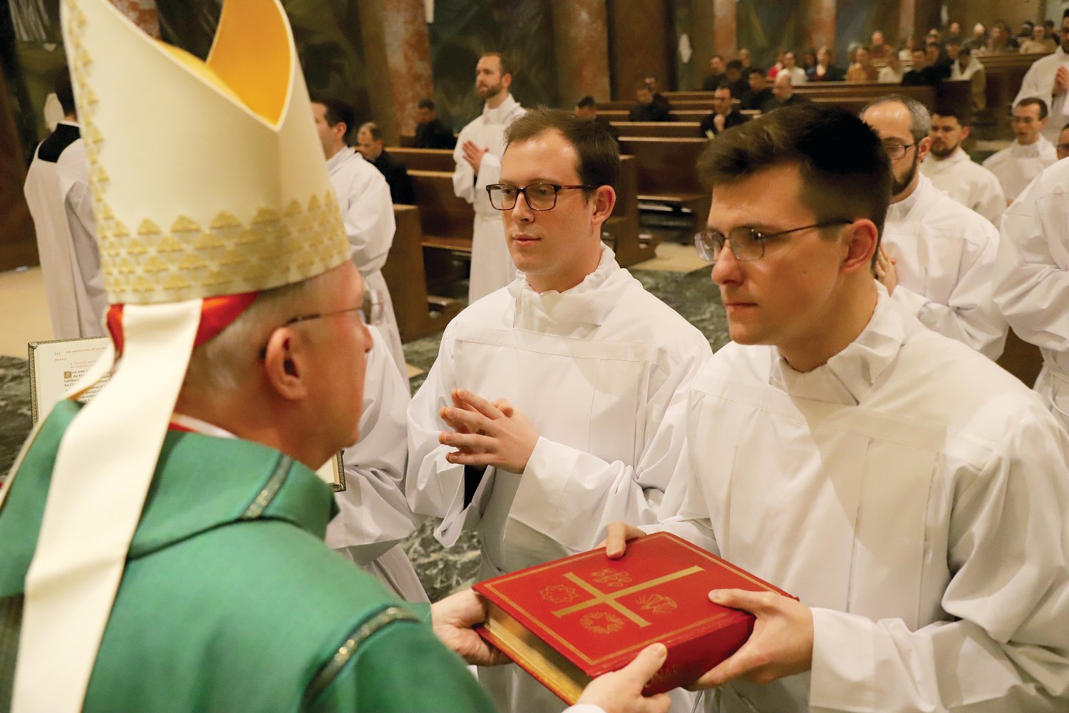 Twenty-five seminarians, including three young men from the Diocese of Providence: Stephen Coutcher, Nathan Ledoux and Mateusz Puzanowski receive the Ministry of Lector, conferred by His Eminence Arthur Cardinal Roche, Prefect of the Dicastery for Divine Worship and the Discipline of the Sacraments on January 15 in Rome.