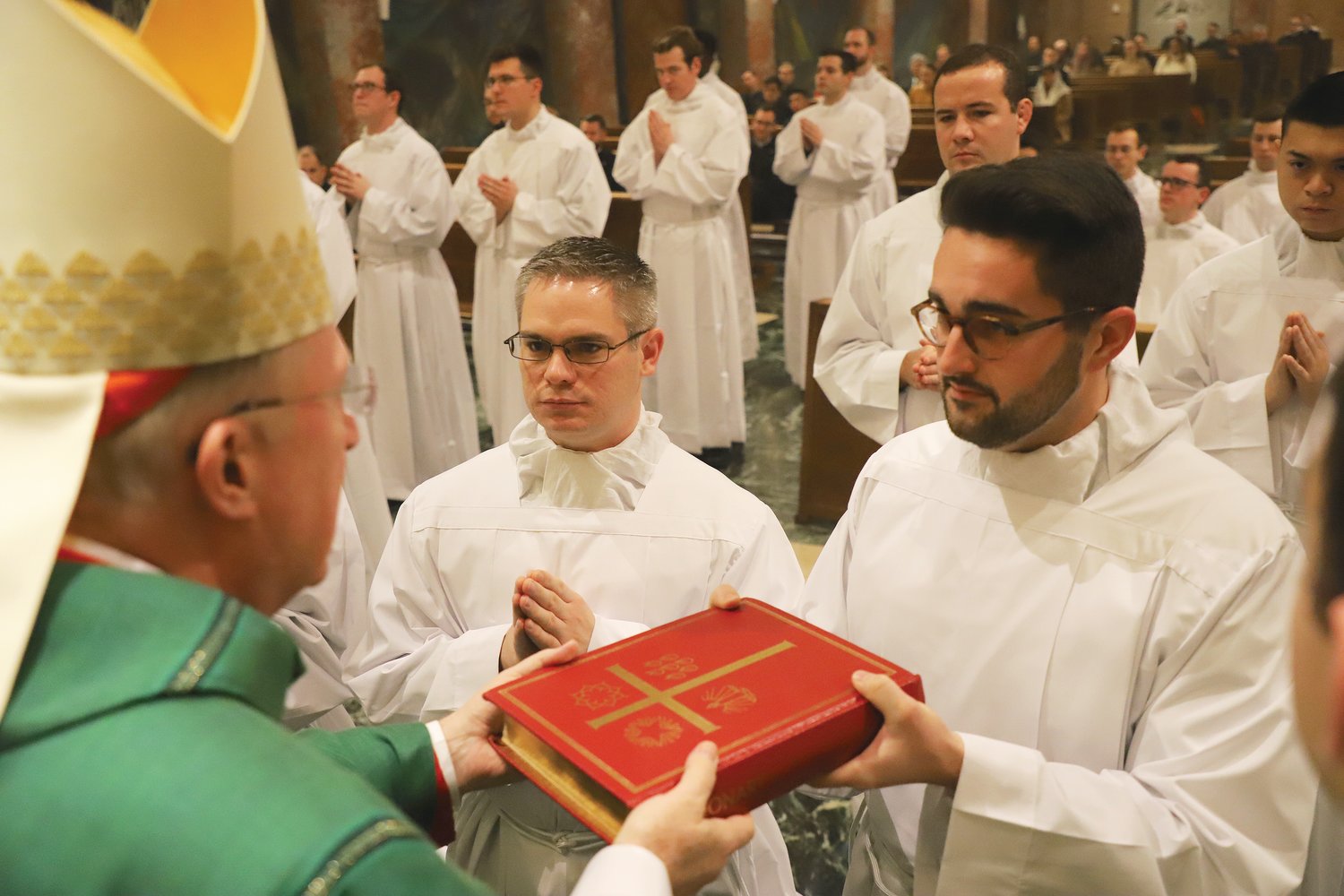 Twenty-five seminarians, including three young men from the Diocese of Providence: Stephen Coutcher, Nathan Ledoux and Mateusz Puzanowski receive the Ministry of Lector, conferred by His Eminence Arthur Cardinal Roche, Prefect of the Dicastery for Divine Worship and the Discipline of the Sacraments on January 15 in Rome.