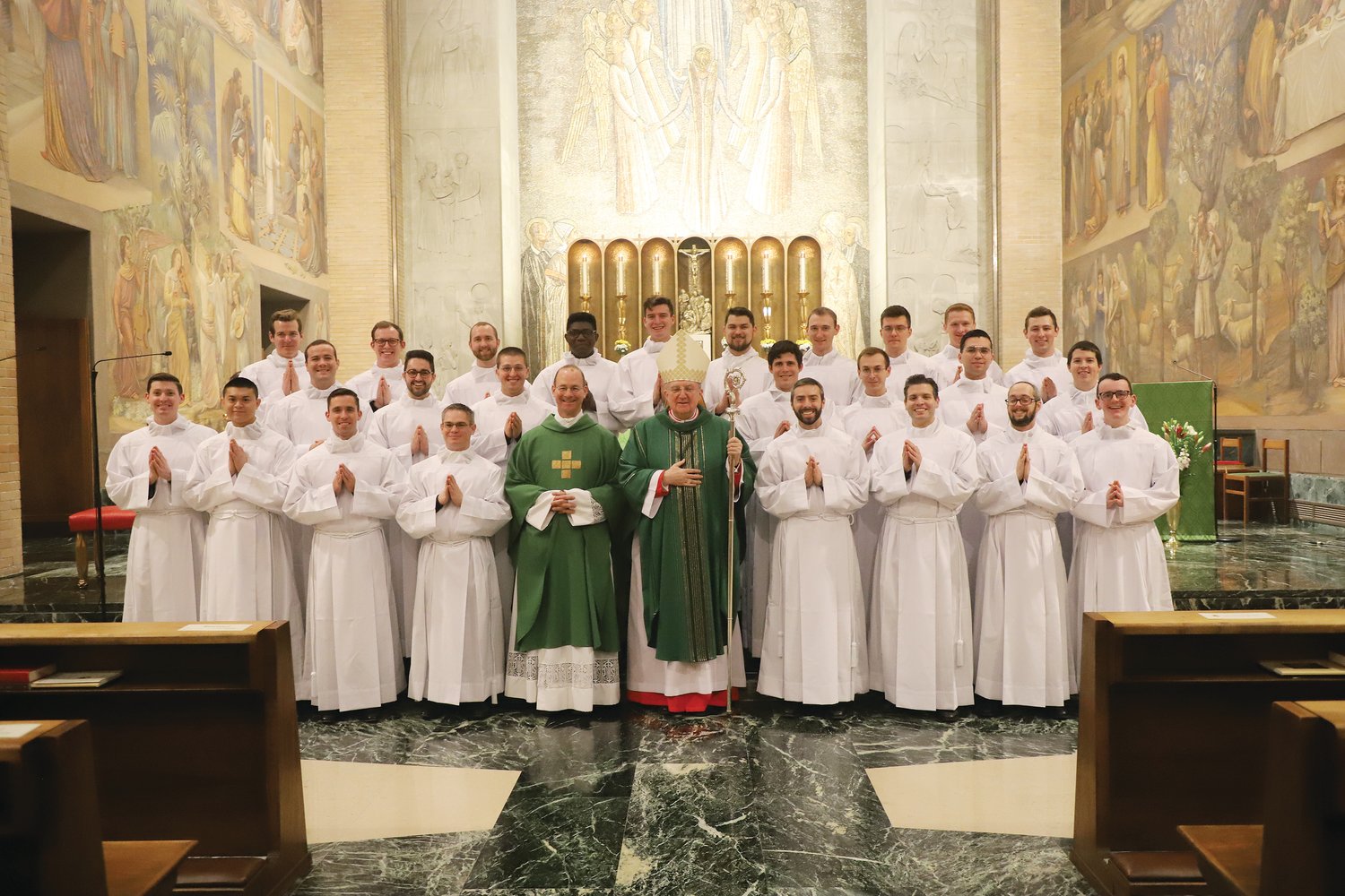 Twenty-five seminarians, including three young men from the Diocese of Providence: Pictured in next slides, Stephen Coutcher, Nathan Ledoux and Mateusz Puzanowski receive the Ministry of Lector, conferred by His Eminence Arthur Cardinal Roche, Prefect of the Dicastery for Divine Worship and the Discipline of the Sacraments on January 15 in Rome.