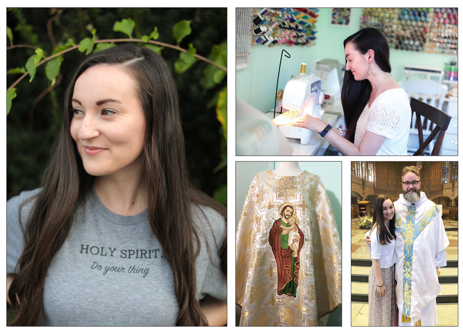 Emily Boni, a parishioner of St. Joseph Church in Woonsocket, is a seamstress using her skills for good by working with priests to design beautiful vestments for their ordination day, first Masses and other Holy Masses at the altar. 

Boni is also working toward the opening of her new Catholic business venture designing clothing (and more) with inspired messages.

 Above, vestments designed and prepared for Father Francis McCarty, O.S.B., campus minister at St. Anselm University.
