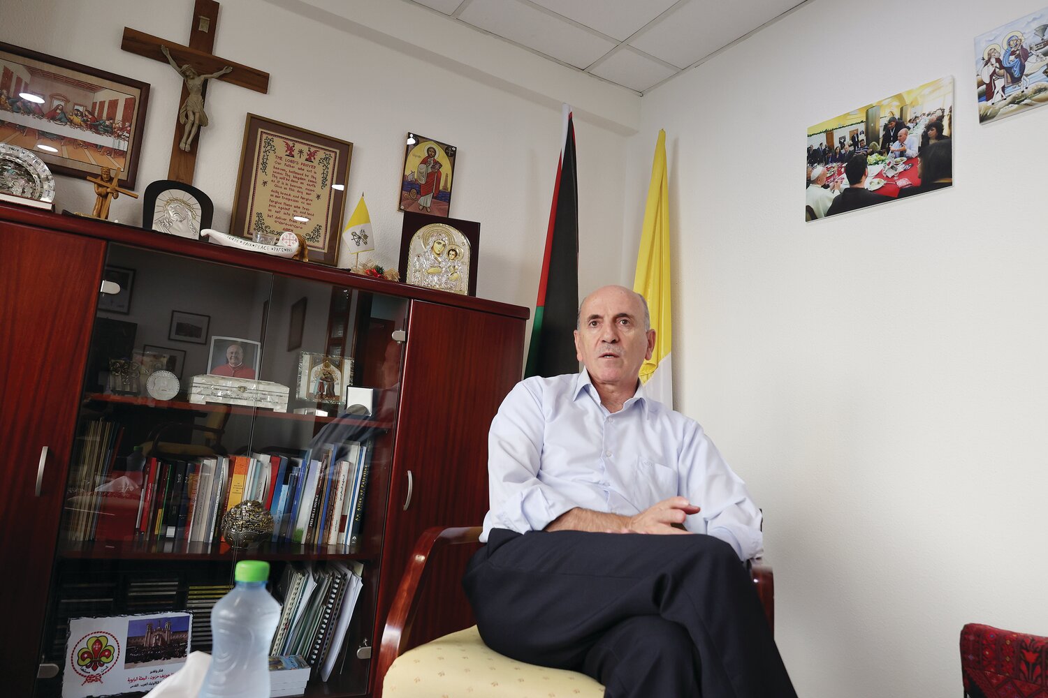 CNEWA Regional Director Joseph Hazboun sits for an interview with Rhode Island Catholic in the Jerusalem Field Office.